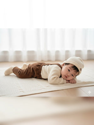 Brown Knit Romper with Bonnet - Fabulla Fashion
