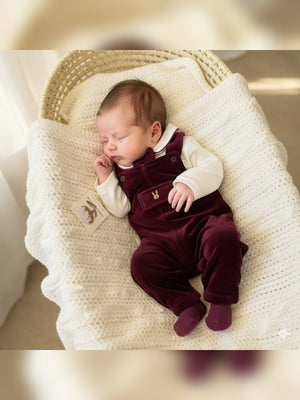 Burgundy Velour Sleepsuit - Fabulla Fashion