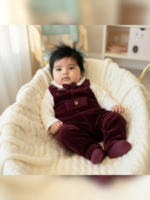 Burgundy Velour Sleepsuit - Fabulla Fashion