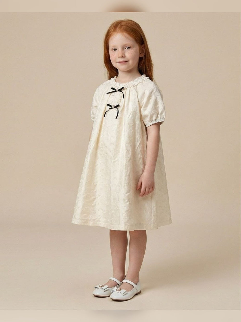 Cream Bow Dress - Fabulla Fashion