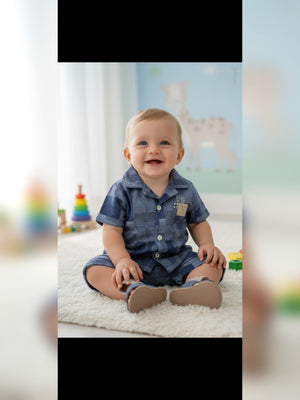 Denim Shirt and Shorts Baby Set - Fabulla Fashion