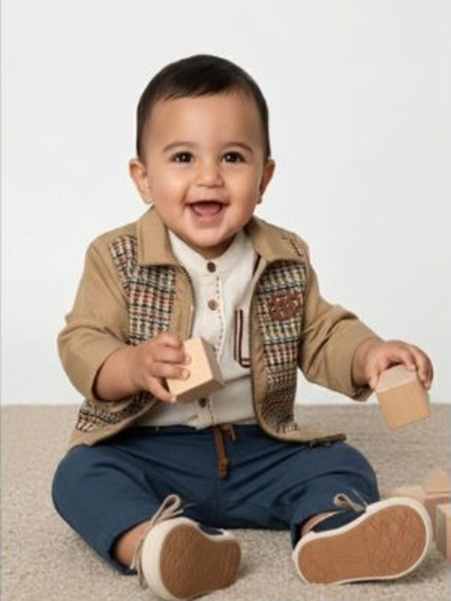 Baby boy in a camel jacket set