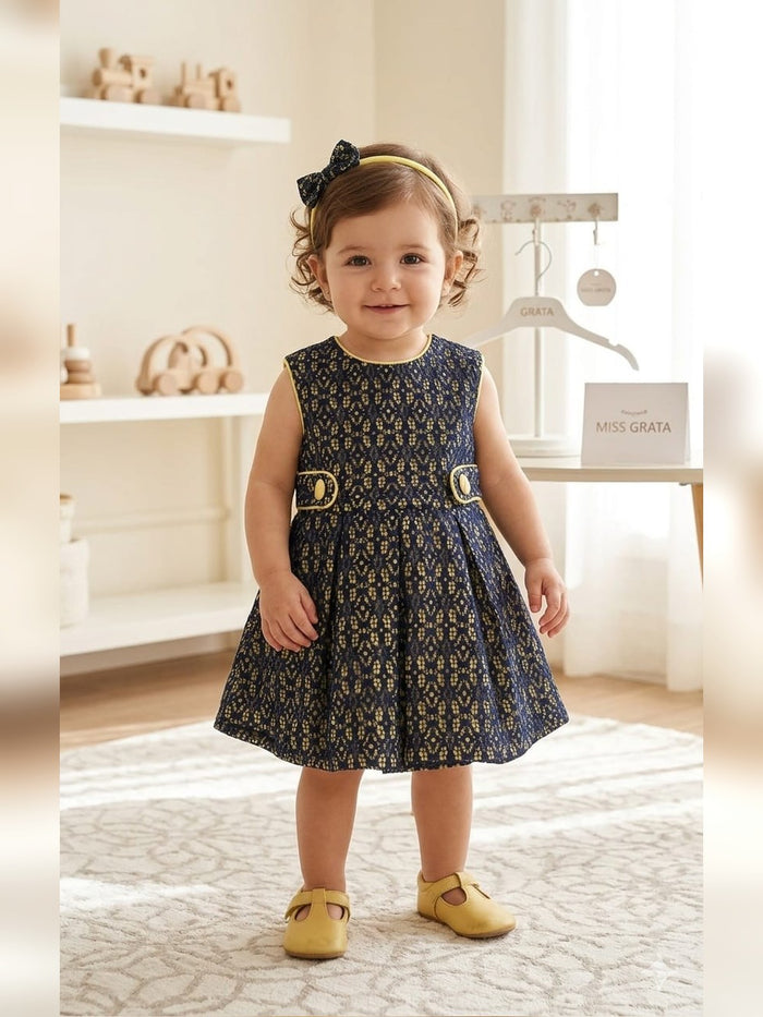 Navy Print Pinafore Dress - Fabulla Fashion