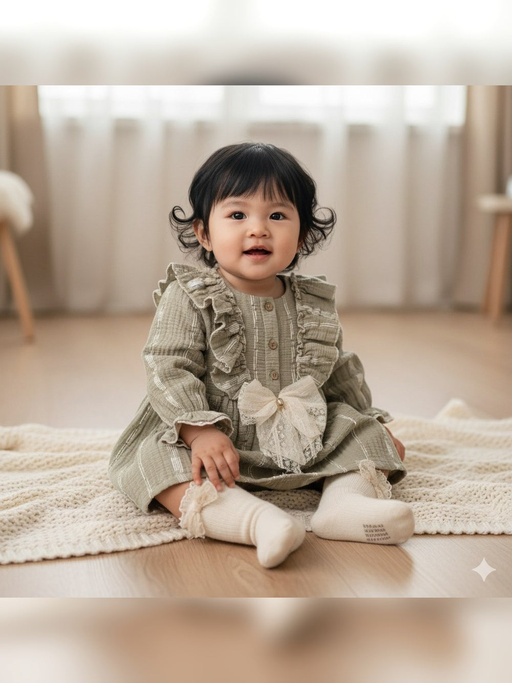 Sage Ruffle Baby Dress - Fabulla Fashion