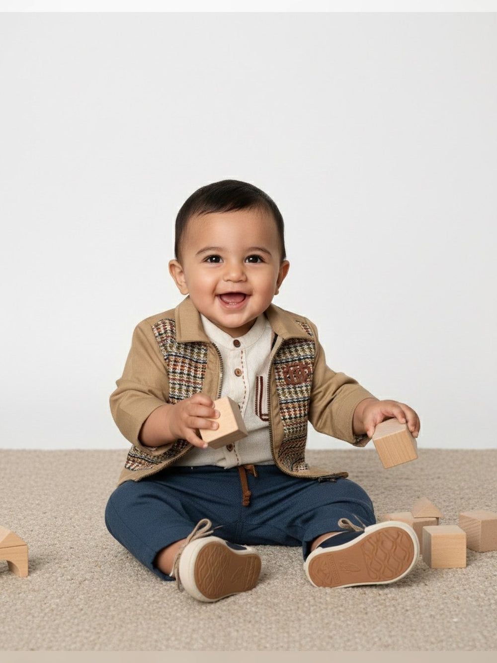 Tan Check Jacket and Jeans - Fabulla Fashion